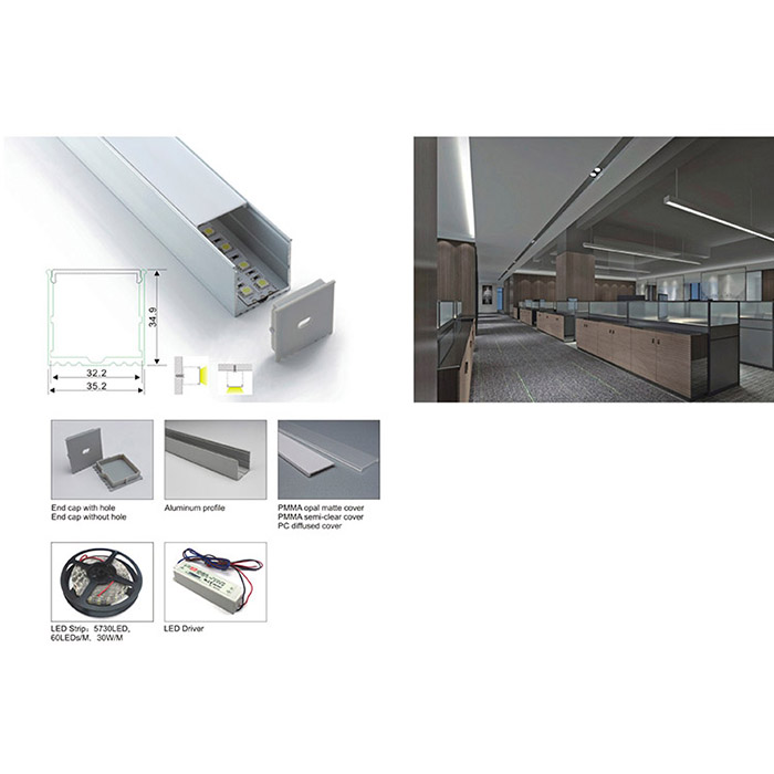 Square Aluminum LED Channel For 32mm 5050 Triple Row LED Tape Lights Square Aluminum LED Channel For 32mm 5050 Triple Row LED Tape Lights